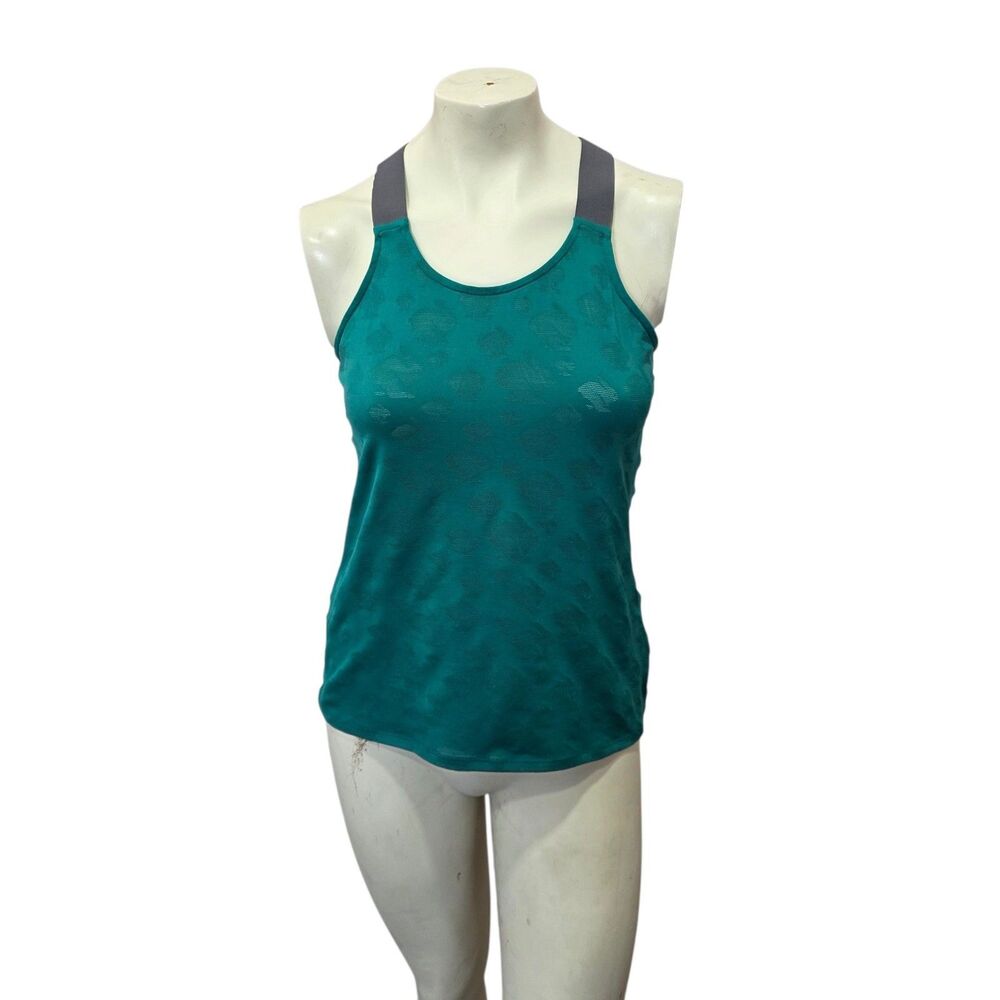 Rabbit Running Racerback Tank Top Teal Jacquard Bunny Print Womens Large